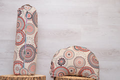 2er-Set Kissenbezug - Bolster & Halbmond- oder Meditationskissen (rund) "Fire Blossom"