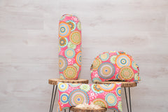 3er-Set Yogakissen (halbmond/rund), Bolster mit Bio Dinkelspelzen & Knieschoner mit Kapokwolle, Mandalamuster "Serenity"