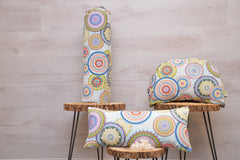 3er-Set Yogakissen (halbmond/rund), Bolster mit Bio Dinkelspelzen & Knieschoner mit Kapokwolle, Mandalamuster "Sky Blue"