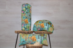 3er-Set Yogakissen (halbmond/rund), Bolster mit Bio Dinkelspelzen & Knieschoner mit Kapokwolle , Baumwollstoff "Ganesha"