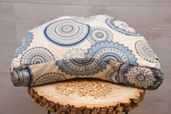 3er-Set Yogakissen (halbmond/rund), Bolster mit Bio Dinkelspelzen & Knieschoner mit Kapokwolle, Mandalamuster "Deep Blue"