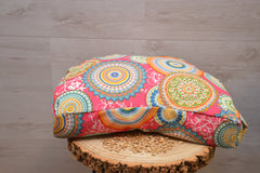 3er-Set Yogakissen (halbmond/rund), Bolster mit Bio Dinkelspelzen & Knieschoner mit Kapokwolle, Mandalamuster "Serenity"