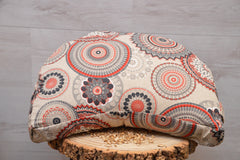 3er-Set Yogakissen (halbmond/rund), Bolster mit Bio Dinkelspelzen & Knieschoner mit Kapokwolle, Mandalamuster "Fire Blossom"