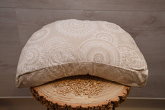 3er-Set Yogakissen (halbmond/rund), Bolster mit Bio Dinkelspelzen & Knieschoner mit Kapokwolle, Mandalamuster "Balanced Feeling"