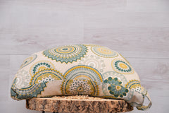 3er-Set Yogakissen (halbmond/rund), Bolster mit Bio Dinkelspelzen & Knieschoner mit Kapokwolle, Mandalamuster "Green Bliss"