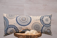 3er-Set Yogakissen (halbmond/rund), Bolster mit Bio Dinkelspelzen & Knieschoner mit Kapokwolle, Mandalamuster "Deep Blue"